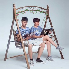 흔들그네의자 거실 테라스 파라솔 야외그네 야외용 행잉체어, 강화골드+꽃덩굴+쿠션+랜턴+도구, 1개