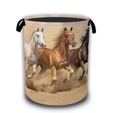 세탁바구니 패브릭 수납함 16x20.8인치, 9 Horses Gallop