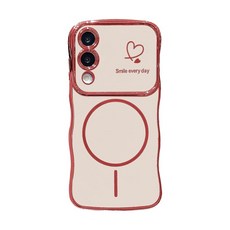 Phylla 삼성 갤럭시 S25 엣지 귀여운 컬리 웨이브 프레임 폰 케이스 Magsafe 귀여운 럭셔리 도금 러브 하트 돌출된 충격 방지 소프트 마그네틱 커버 여성용 (블랙, 핑크