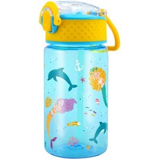 Home Tune 兒童吸管水瓶 14oz (414ml) Tritan Eastman BPA Free, 1個, Mermaid