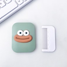 일호장신구 휴대용 플립 눈 입 거울 빗 귀여운 포인트 미니 미러 헤어 뷰티 소품, 1개, 그린