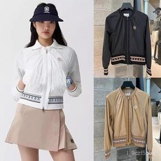 臺灣出貨韓國高爾夫服裝女春秋冬golf女款圓領夾剋簿外套時尚防曬衣, 1個, 卡其色,L