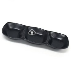 매트블랙 웨이브 3찬접시 반찬나눔접시 분할접시 멜라민나눔접시, 웨이브3찬 체크 흑 DS-7858