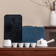 海浪功夫茶具禮盒套裝 輕奢高檔泡茶茶壺蓋碗整套 商務禮品茶盤, 海浪側把壺茶具套（小號茶盤）-雅白, 1個