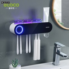 DFMEI ecoco牙刷消毒器智能殺菌刷牙杯子壁掛式電動牙杯掛架架子置物架, 1個, 經典黑