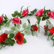 인조장미넝쿨 조화 장미 넝쿨 빨강 벽장식 인테리어 카페 꽃 데코 가랜드, 9송이 레드
