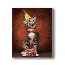 MANTO 台灣製造 大尺寸 DIY數字油畫 40x50cm 貓咪狗狗萌寵 初學者專用, 生日快樂貓, 1套