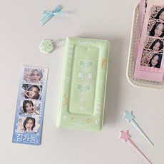 簡約蝴蝶結人生四格相冊 少女追星愛豆長卡收納冊, 綠色含吊飾）