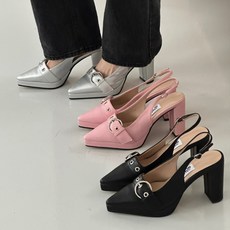 청키굽 벨트 가보시 스틸레토 슬링백 하이힐 9cm