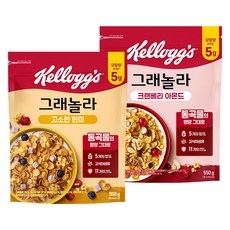 켈로그 시리얼 그래놀라 2박스 골라담기, 크렌베리 아몬드 그래놀라 500g, 큐브 현미 그래놀라 500g, 400g, 2개
