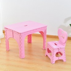 가팡 낮은 조립식 테이블 의자 세트 핑크 F