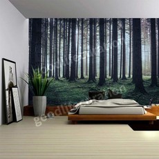 울창한 나무 숲 배경 패브릭 포스터 자연 풍경 대형 액자, 150x200cm (설치), G0190 네루