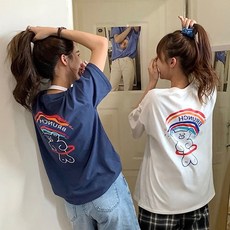 LILIS 여성 루즈핏 프린팅 반팔 티셔츠 2color