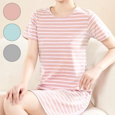 [JHP4433T_51IB]반팔 원피스 단가라 줄무늬 일자 면 스커트