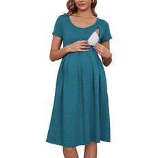 [ 938982 ] 에카부스 숨겨진 지퍼와 포켓이 있는 여성용 반소매 수유 드레스 모유 수유를 위한 편안한 임산부 의류 블루