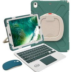 Powerway iPad Air3/Pro10.5吋專用樂環型藍牙鍵盤保護殼/附贈同色無線滑鼠/現貨, 翡翠綠(綠色鍵帽/綠色滑鼠/綠色包護殼), 尊貴黑:翡翠綠(綠色鍵帽/綠色滑鼠/綠色包護殼), 翡翠綠(綠色鍵帽/綠色滑鼠/綠色包護殼)