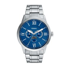 FOSSIL Flynn 日月星辰藍色三眼紳士腕錶 BQM7087