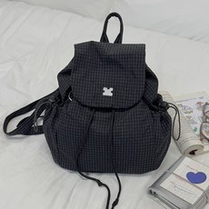 帆布格子登山包包女 2025夏季新款韓國學院風雙肩包休閒背包單肩包後背包女生包包, 黑色