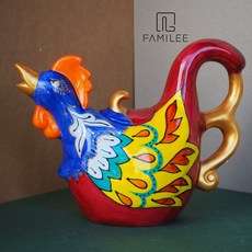 doramie法國童話故事公雞壺 茶壺擺飾 帶路雞 婚慶雞擺飾 奶茶壺 陶瓷壺 造型壺 入厝故事壺 花茶壺手工壺, 1個, 800ml