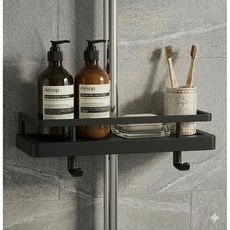 무타공 무접착 샤워봉 욕실선반, 1개, 블랙