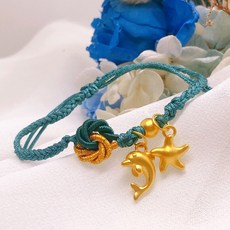 儒家寶寶 純金9999 海洋生物編織手繩/手鍊 海藍 海豚 海星 彌月金飾