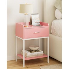 Masupu 나이트스탠드 침대 옆 테이블 3단 모던 나이트 스탠드 보관 서랍 및 선반 침실 거실용 작은 엔드 사이드 테이블 블랙 (콘센트 없음 그린), Masupu 나이트스탠드, 침대 옆 테이블 3단 모던, 핑크