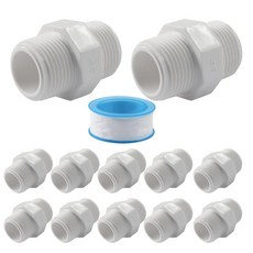 Rierdge 12팩 2.5cm(1인치) PVC 파이프 피팅 육각 니플 수 스레드 커플링 어댑터 커넥터 관개 및 냉수 시스템용 G1 X G1 수 스레드 어댑터, G3/4 x G3/4