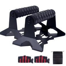 Parallettes 푸시업 바 손목 보호대 2개 보관용 가방 1개 핸들 미끄럼 방지 손잡이가 있는 튼튼한 스틸 프레임 야외 및 가정용 미용 장비 포함 180087, Parallettes 푸시업 바, 손목 보호대 2개,