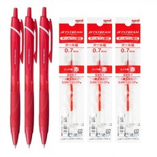 더주니 유니 제트스트림 SXN-150 단색 볼펜 3개 + 리필 3개 세트, 1개, 0.7mm 레드 3개 + 리필 3개 세트