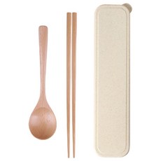 木製湯匙筷子盒, 原木色圓勺筷子組, 1套