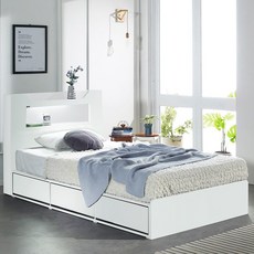 (매트포함)보루네오 국내제작 LED 멀티수납 고급형 통서랍 침대프레임 SS Q+호텔용 양면 매트리스(수도권 희망일배송 방문설치), 05.블리스(화이트) 6회전 본넬매트