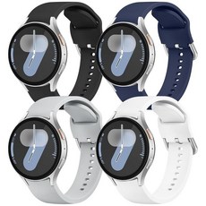 AK 삼성 갤럭시 워치 7 40mm 44mm와 호환되는 밴드 4팩 20mm 소프트 실리콘 노 갭 스포츠 교체 스트랩 6 5 4 FE 여성용 남성용 (4팩 A) 325555, 화이트/그레이/네이비 블루/블랙