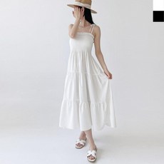 비치 튜브탑 끈나시 스모크 여름 롱원피스