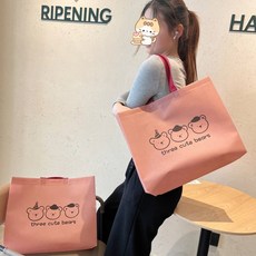 부직포 쇼핑백 선물 복장 대 중 소 손잡이 포장봉투 아기곰 세 마리, 25개, 핑크색