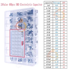 DIP SMD 전해 커패시터 분류 키트 16V25V35V 50V 400V 1uF 2.2uF 4.7uF 33uF, 02 24Value x 400pcs