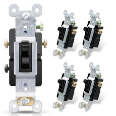 ELEGRP 3방향 토글 라이트 스위치 15Am 120V 프레임 AC 콰이어트 벽면 온오프 교체 셀프 접지 주거 및 상업용 등급 UL 목록5팩 유광 블랙, Without Wall Plate, Black, 5