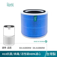 怡悅 適用型號 DA-A1005RW DA-A1006RW HEPA濾心, 1個, H13等級抗菌/病毒活性碳濾心