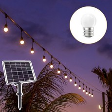 HK Sell 베이루 태양광 화이트전구 교체가능 알전구 줄전구 오징어등 캠핑, 전구화이트, 1개, 12m 20구 10800mAh