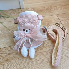 狗狗牽引繩小型犬背心式胸揹帶泰迪狗繩子幼犬狗鏈遛狗項圈牽狗繩, 1個, 粉色【兔兔款胸背牽引】