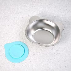 키친유 곰돌이 스텐 304 간식볼 + 흡착판 세트 그릇 식기 동물 나눔 앞접시 과일 어린이집 유치원 아기 유아 흡착식기, 1개, 실버