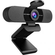 웹캠 노트북 화상 수업 EMEET 1080P 마이크 포함 C960 웹카메라 2개의 90° 화각 USB 타입-A 및 A-to-C 어댑터 플러그 앤 플레이 컴퓨터용 카메라 온라인, Black, 기본