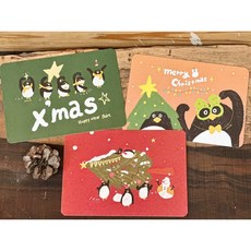 企鵝聖誕明信片三入組，簡約風聖誕卡片，可愛企鵝設計，節慶祝福首選, 1個