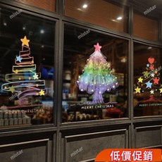 臺灣爆款 2026新年聖誕節裝飾布置靜電貼紙店鋪節日聖誕樹玻璃櫥窗貼門貼畵 Y0R3207, CKW21E款靜電透明彩印,小