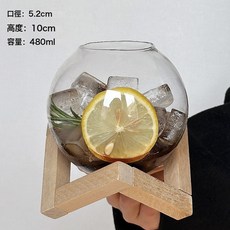 韓風ins高顏值個性月球杯氛圍感酒杯咖啡杯家用玻璃杯冷飲果汁杯, 1個, 木架冰球杯:401-500ml
