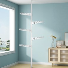 MEFUN 폴행거 무타공 빨래건조대 스탠드형 빨래건조대 접이식 폴행거 높이조절 일자식 옷걸이 접이식날개 공간절약 튼튼한행거, 화이트