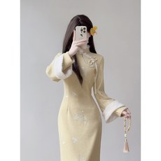 旗袍 連衣裙 改良國風 新中式 秋冬 宴會禮服 氣質長裙 傳統服飾 民國風