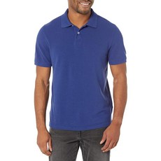 Amazon Essentials 남성용 슬림핏 면 피케 폴로 셔츠 블랙/화이트 앤 레드 팁 M