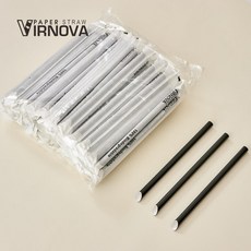 【Virnova】 竹纖維 紙吸管 12x220mm 黑色 尖頭 獨立紙包 生物可分解 環保吸管, 1包, 100支