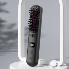 무선 냉풍 볼륨 브러시 고데기 MCH 고속발열 3단 온도조절 디지털 온도표시 휴대용 헤어 스타일러, 블랙, LFS