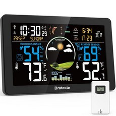 웨더 스테이션 무선 실내 실외 원격 센서가 장착된 디지털 75인치 HD VA 디스플레이 홈 정확한 온도 습도 게 일기 예보 기능 원자 시계, White